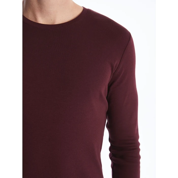 LCWAIKIKI Classic Bordo Bisiklet Yaka Uzun Kollu Penye Erkek Tişört