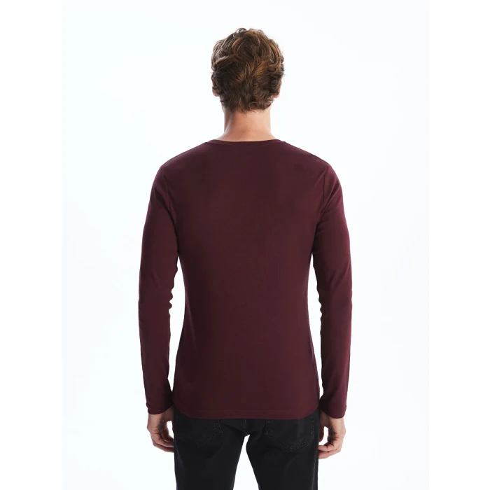 LCWAIKIKI Classic Bordo Bisiklet Yaka Uzun Kollu Penye Erkek Tişört