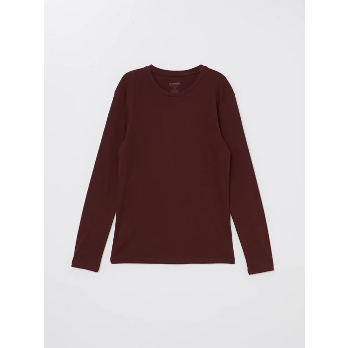 LCWAIKIKI Classic Bordo Bisiklet Yaka Uzun Kollu Penye Erkek Tişört