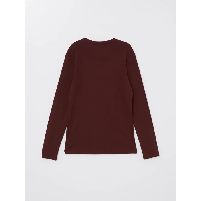 LCWAIKIKI Classic Bordo Bisiklet Yaka Uzun Kollu Penye Erkek Tişört