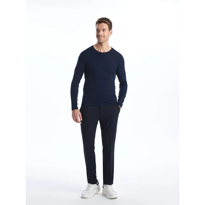 LCWAIKIKI Basic Lacivert Bisiklet Yaka Uzun Kollu Erkek Tişört