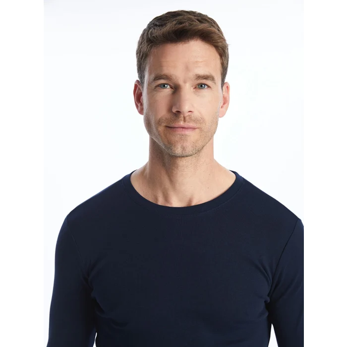 LCWAIKIKI Basic Lacivert Bisiklet Yaka Uzun Kollu Erkek Tişört