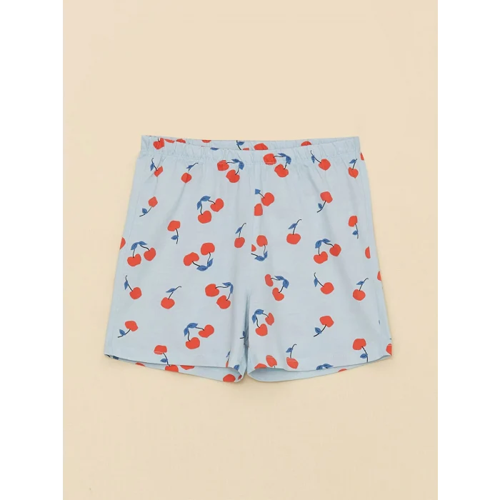 LCW Kids Ekru Bisiklet Yaka Baskılı Kısa Kollu Kız Çocuk Şortlu Pijama Takımı