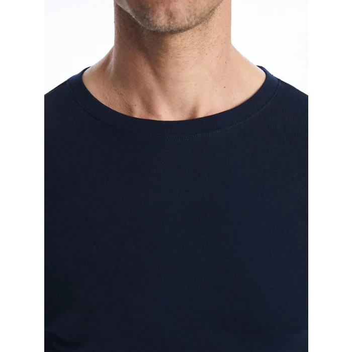 LCWAIKIKI Basic Lacivert Bisiklet Yaka Uzun Kollu Erkek Tişört