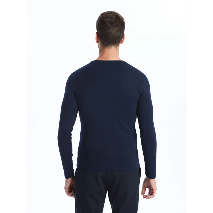 LCWAIKIKI Basic Lacivert Bisiklet Yaka Uzun Kollu Erkek Tişört