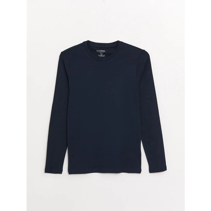 LCWAIKIKI Basic Lacivert Bisiklet Yaka Uzun Kollu Erkek Tişört