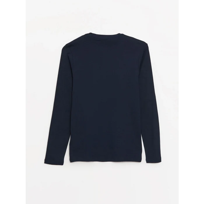 LCWAIKIKI Basic Lacivert Bisiklet Yaka Uzun Kollu Erkek Tişört