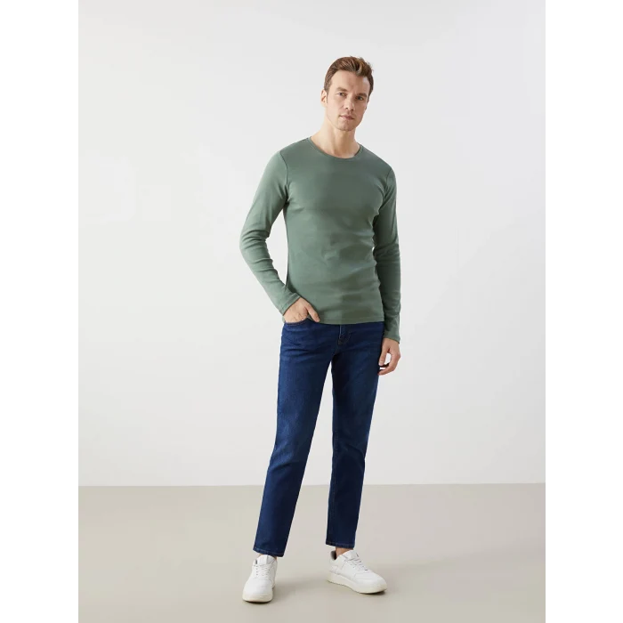 LCWAIKIKI Classic Yeşil Bisiklet Yaka Uzun Kollu Penye Erkek Tişört