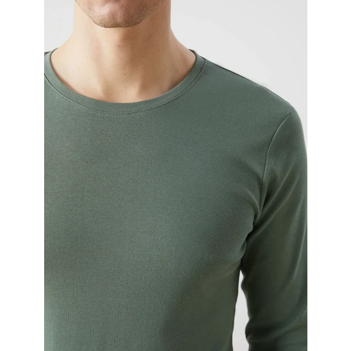 LCWAIKIKI Classic Yeşil Bisiklet Yaka Uzun Kollu Penye Erkek Tişört