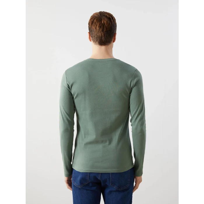 LCWAIKIKI Classic Yeşil Bisiklet Yaka Uzun Kollu Penye Erkek Tişört