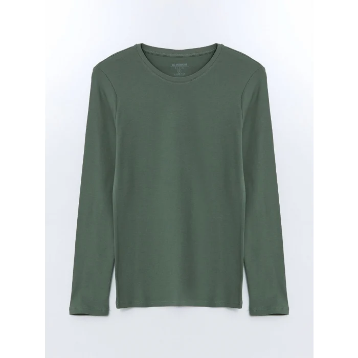 LCWAIKIKI Classic Yeşil Bisiklet Yaka Uzun Kollu Penye Erkek Tişört