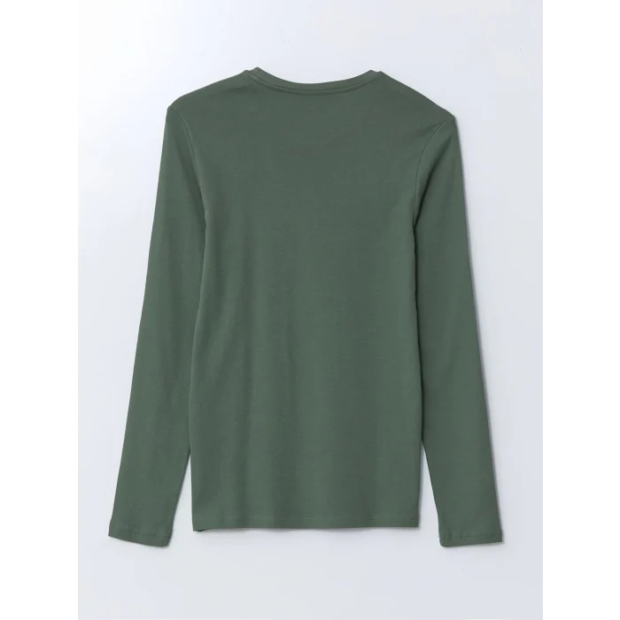 LCWAIKIKI Classic Yeşil Bisiklet Yaka Uzun Kollu Penye Erkek Tişört