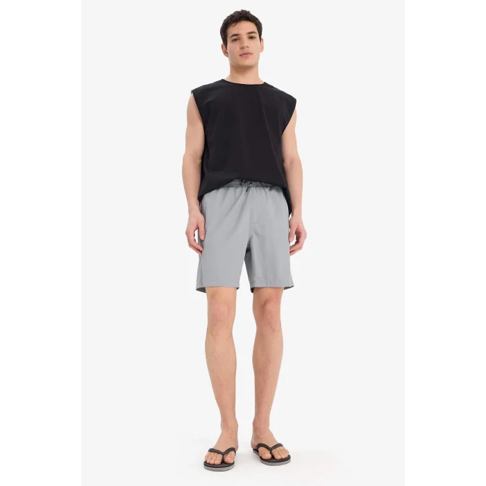 Defacto B7255 Gri Regular Fit File Astarlı Kısa Boy Deniz Şortu