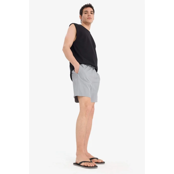 Defacto B7255 Gri Regular Fit File Astarlı Kısa Boy Deniz Şortu