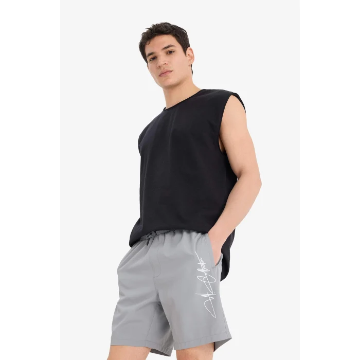 Defacto B7255 Gri Regular Fit File Astarlı Kısa Boy Deniz Şortu