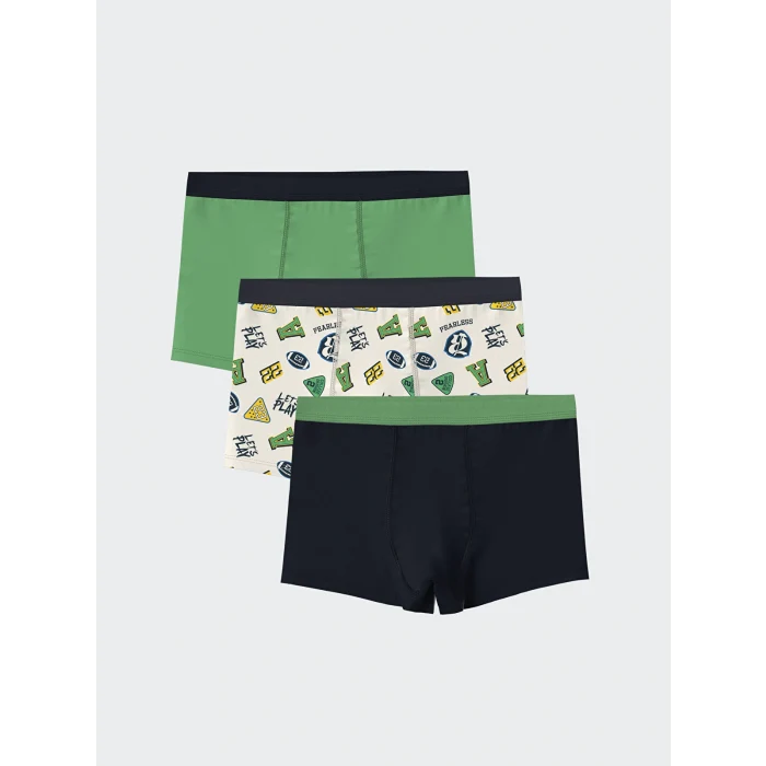 LCW Kids Ekru Baskılı Erkek Çocuk Boxer 3lü