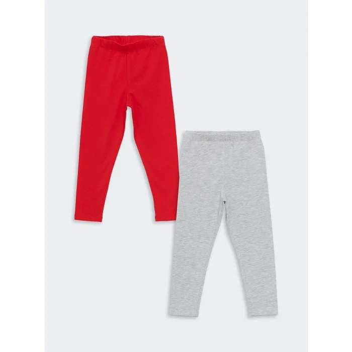 LCW Kids Kirmizi Beli Lastikli Kız Bebek Tayt 2li