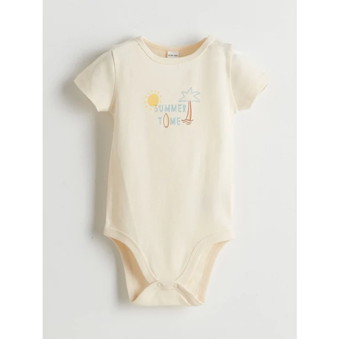 LCW baby Ekru Baskılı Erkek Bebek Çıtçıtlı Bodysuit 2li