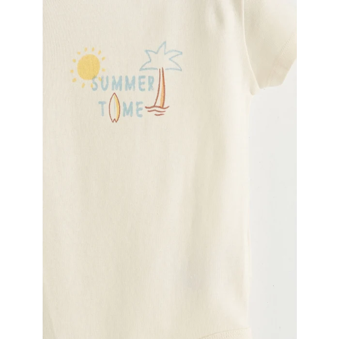 LCW baby Ekru Baskılı Erkek Bebek Çıtçıtlı Bodysuit 2li