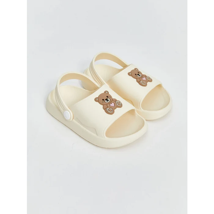 LCW STEPS Ekru Ayı Baskılı Kız Bebek Terlik