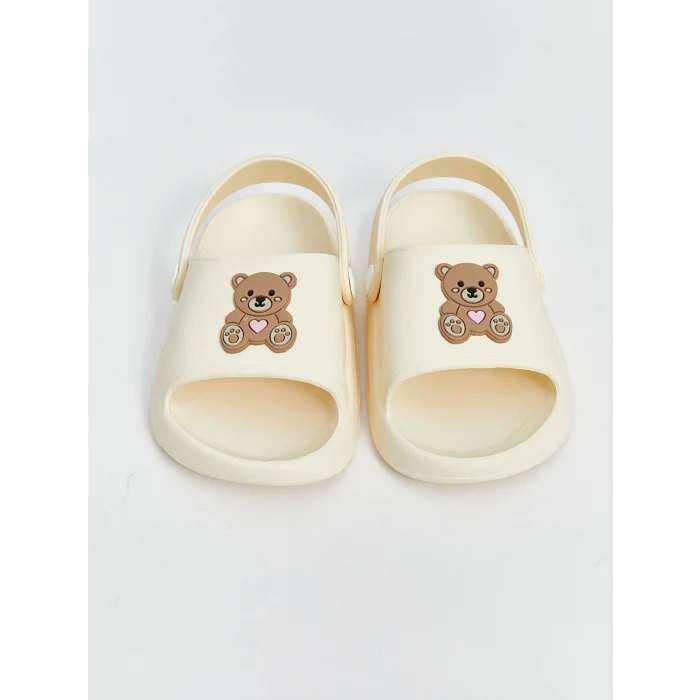 LCW STEPS Ekru Ayı Baskılı Kız Bebek Terlik