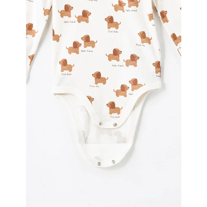 LCW baby Yeşil Bisiklet Yaka Baskılı Erkek Bebek Çıtçıtlı Bodysuit 2li