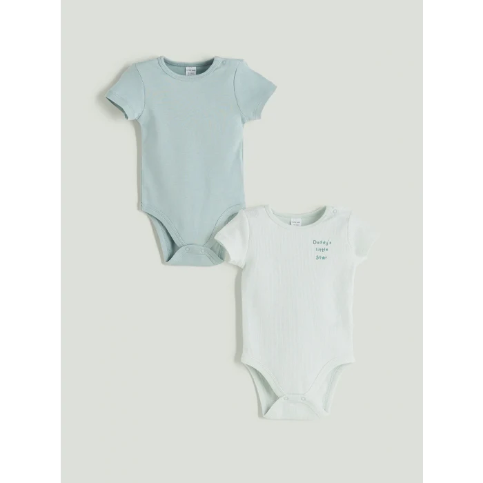 LCW baby Mavi Baskılı Erkek Bebek Çıtçıtlı Body 2li