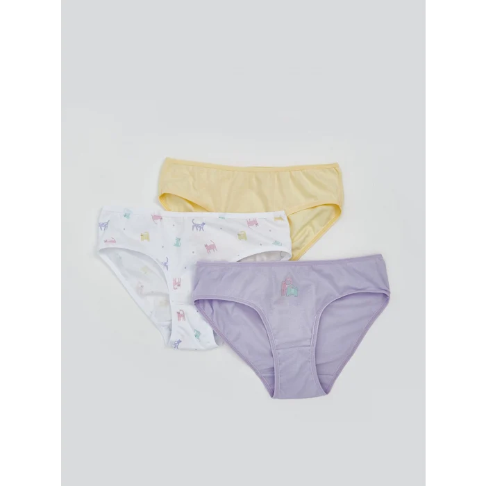 LCW Kids Beyaz Baskılı Kız Çocuk Külot 3lü