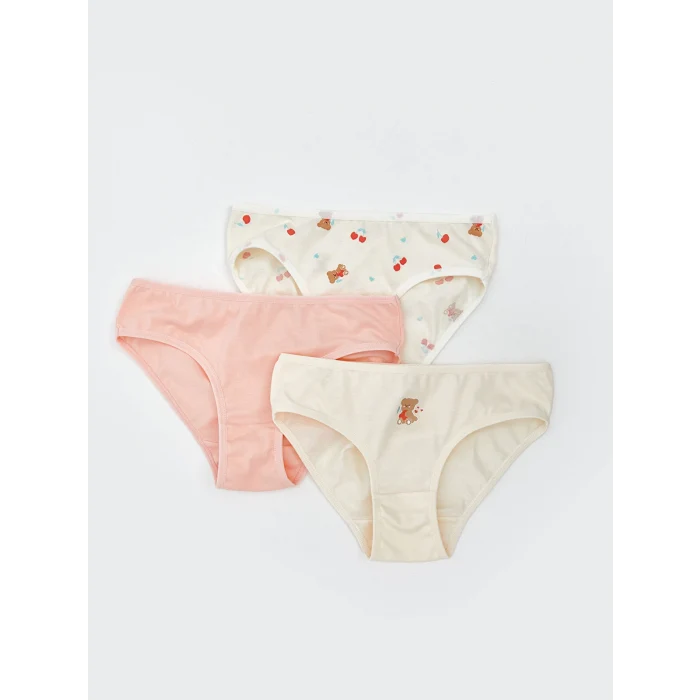 LCW Kids Ekru Baskılı Kız Çocuk Külot 3lü