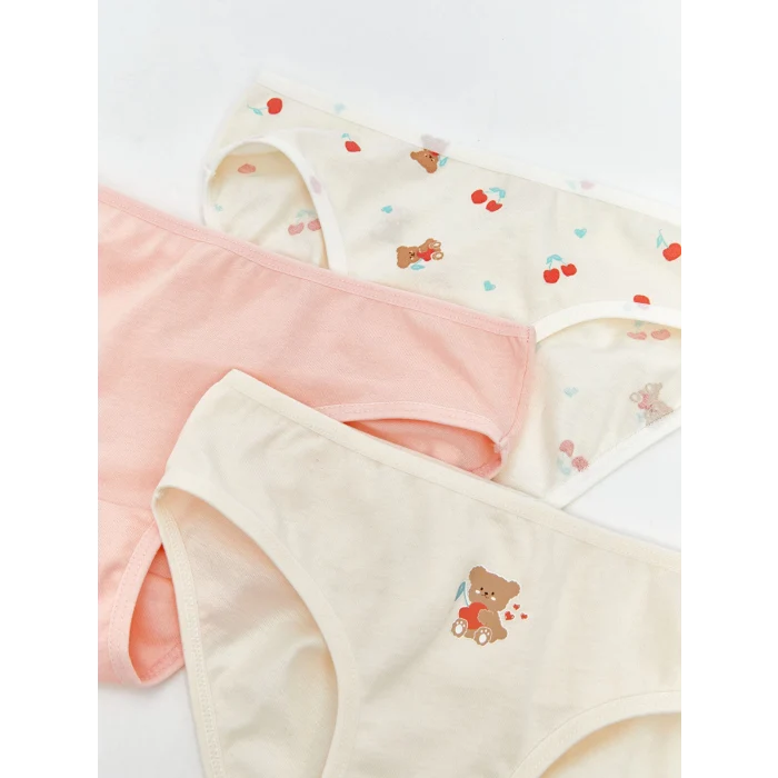 LCW Kids Ekru Baskılı Kız Çocuk Külot 3lü