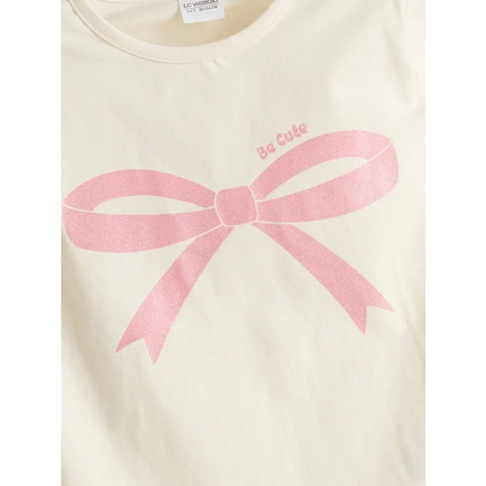 LCW Kids Ekru Kurdele Detaylı Kız Çocuk Pijama Takım