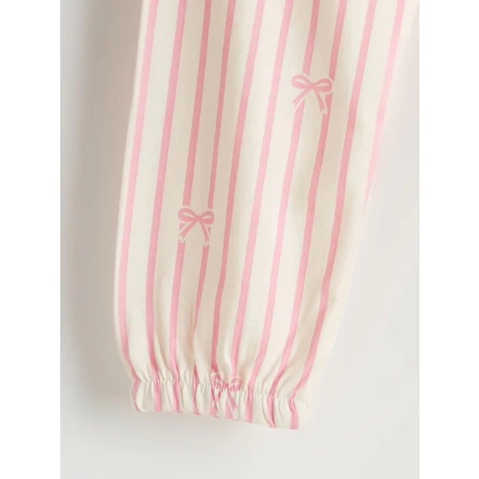 LCW Kids Ekru Kurdele Detaylı Kız Çocuk Pijama Takım