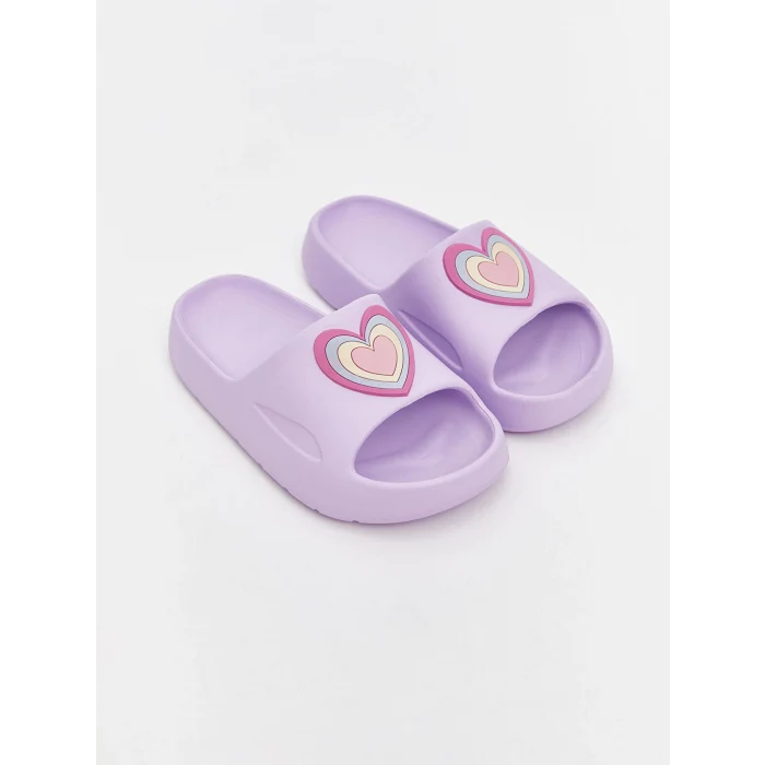 LCW STEPS Lila Kalp Baskılı Kız Çocuk Terlik