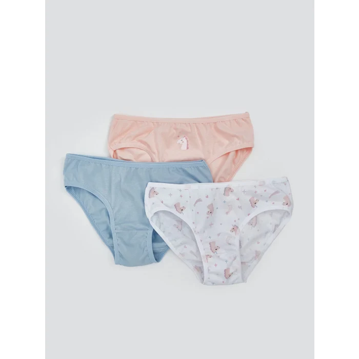 LCW Kids Beyaz Baskılı Kız Çocuk Külot 3lü