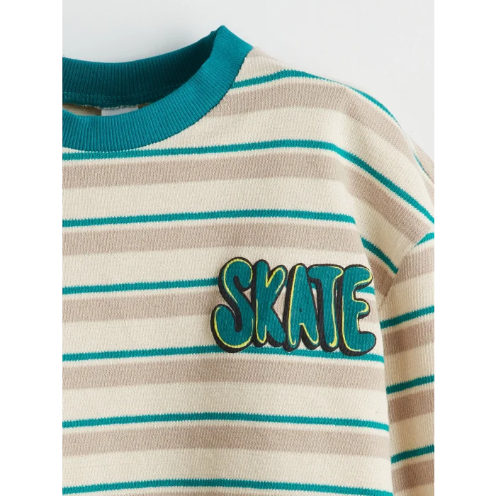 LCW Kids Bej Bisiklet Yaka Baskılı Erkek Çocuk Tişört 2li