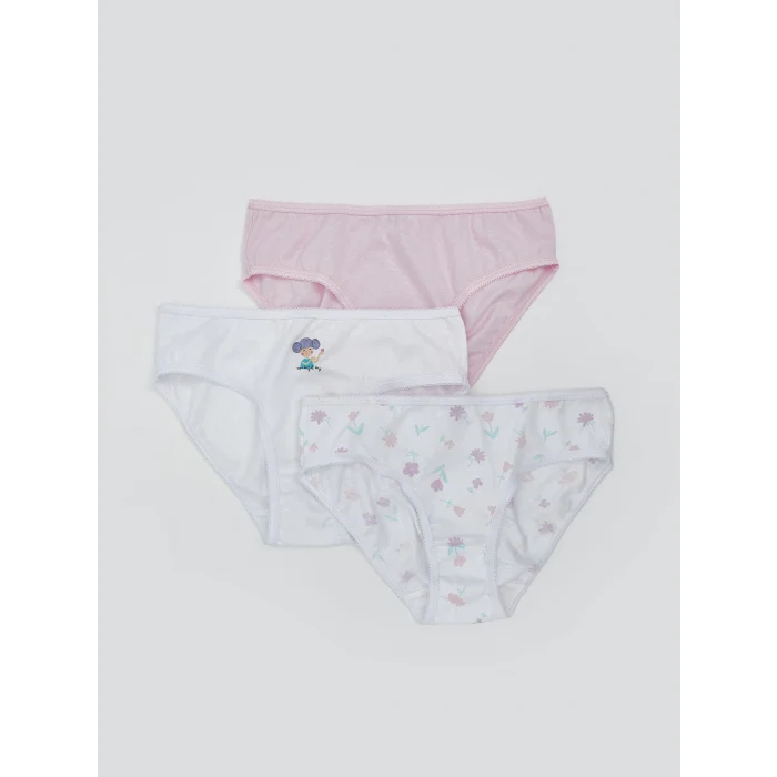 LCW Kids Beyaz Çiçekli Kız Çocuk Külot 3lü