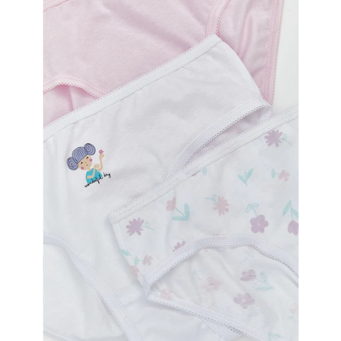 LCW Kids Beyaz Çiçekli Kız Çocuk Külot 3lü