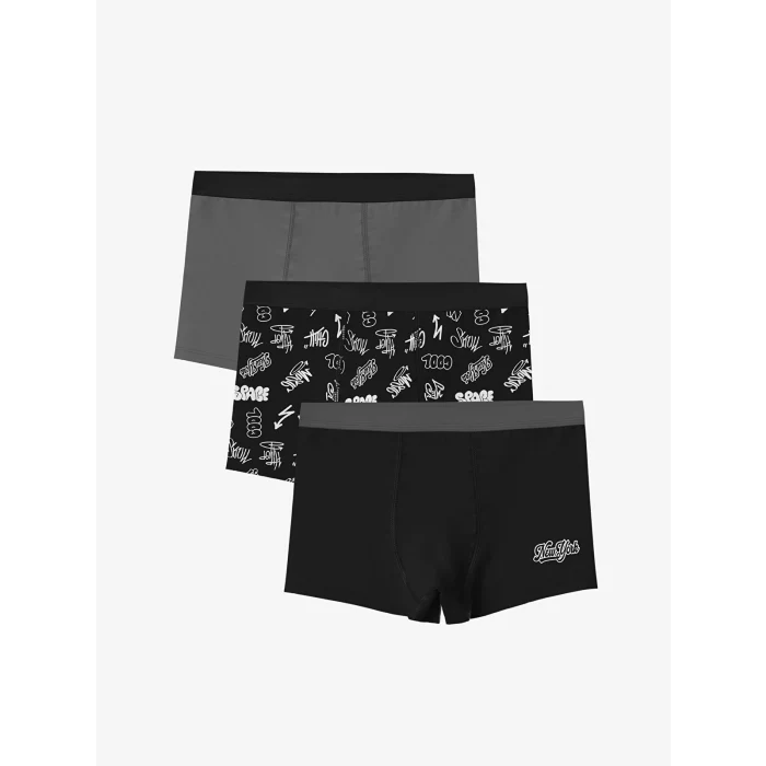 LCW Kids Siyah Baskılı Erkek Çocuk Boxer 3lü