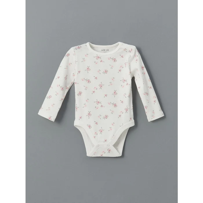 LCW baby Ekru Baskılı Kız Bebek Çıtçıtlı Bodysuit 2li