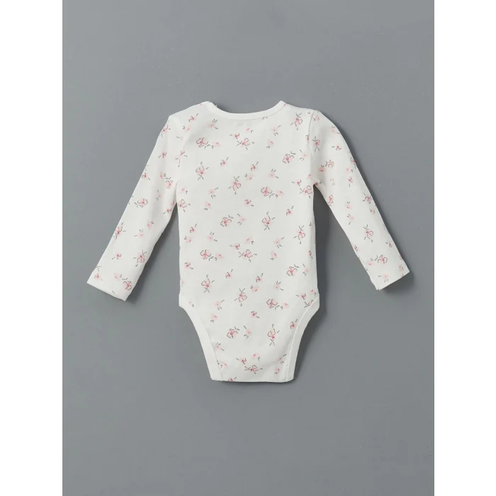 LCW baby Ekru Baskılı Kız Bebek Çıtçıtlı Bodysuit 2li