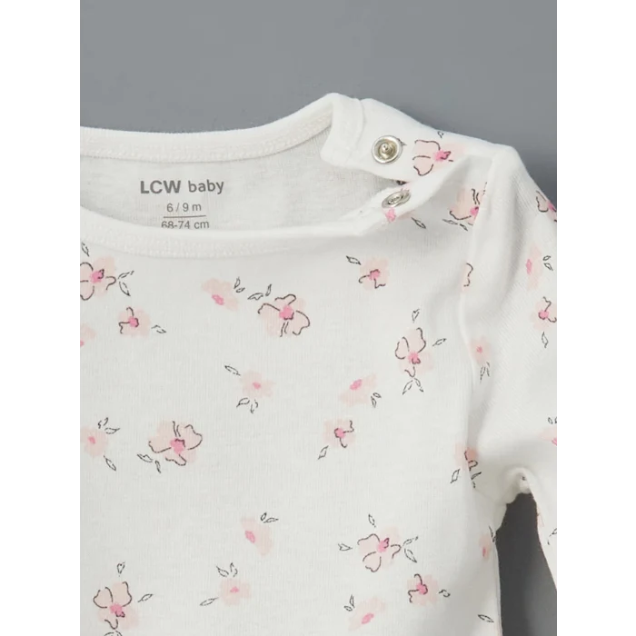 LCW baby Ekru Baskılı Kız Bebek Çıtçıtlı Bodysuit 2li