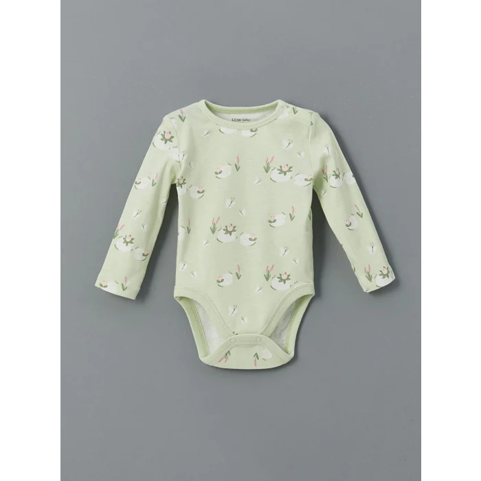 LCW baby Ekru Baskılı Kız Bebek Çıtçıtlı Bodysuit 2li