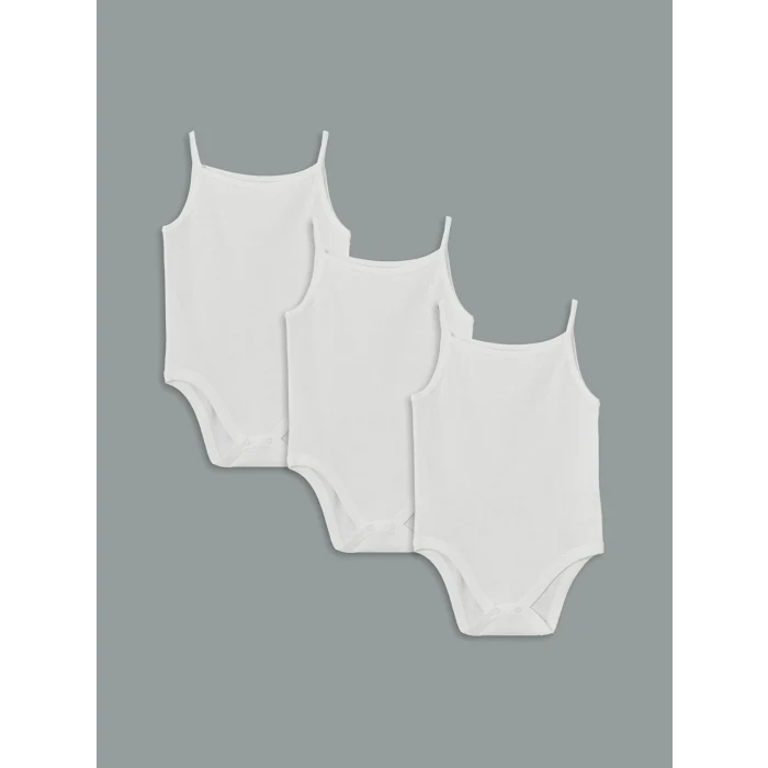 LCW baby Ekru Organik Kumaş Kız Bebek Çıtçıtlı Bodysuit 3lü
