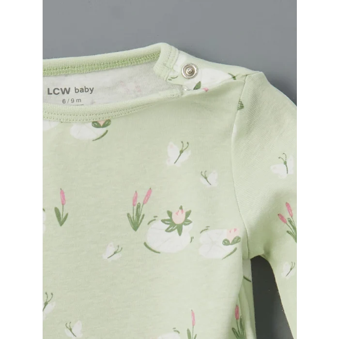 LCW baby Ekru Baskılı Kız Bebek Çıtçıtlı Bodysuit 2li