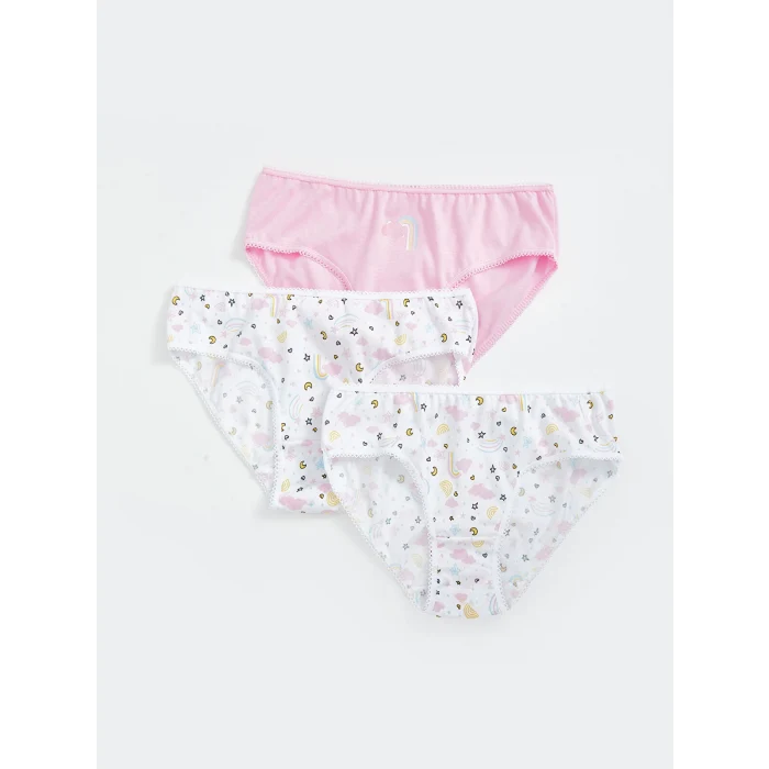 LCW Kids Beyaz Baskılı Kız Çocuk Külot 3lü