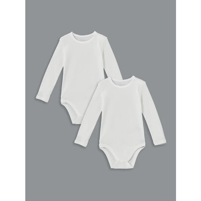 LCW baby Ekru Bisiklet Yaka Uzun Kollu Kız Bebek Çıtçıtlı Bodysuit 2li