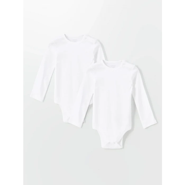LCW baby Ekru Bisiklet Yaka Uzun Kollu Kız Bebek Çıtçıtlı Bodysuit 2li