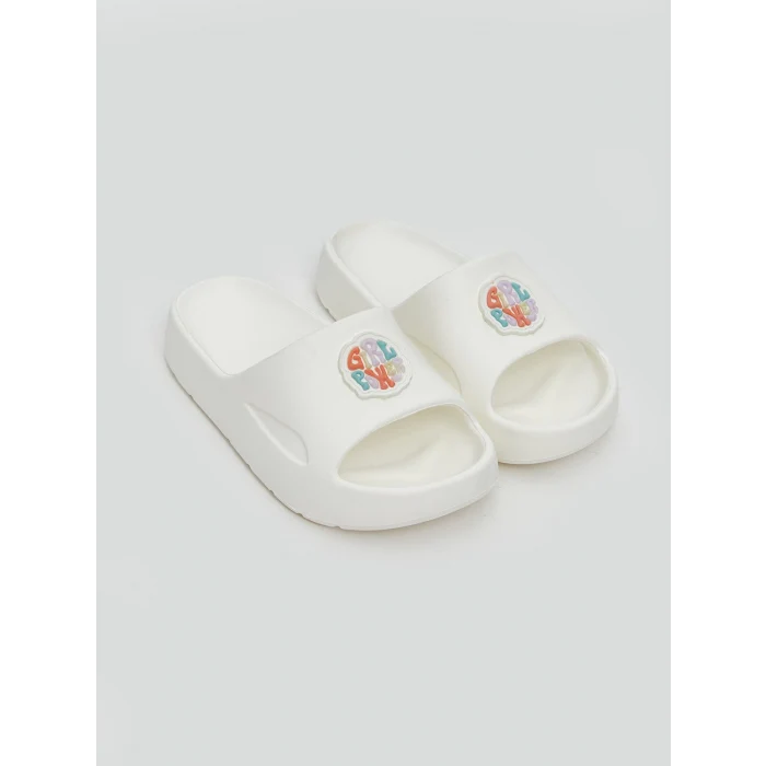 LCW STEPS Beyaz Tek Bantlı Baskılı Kız Çocuk Terlik