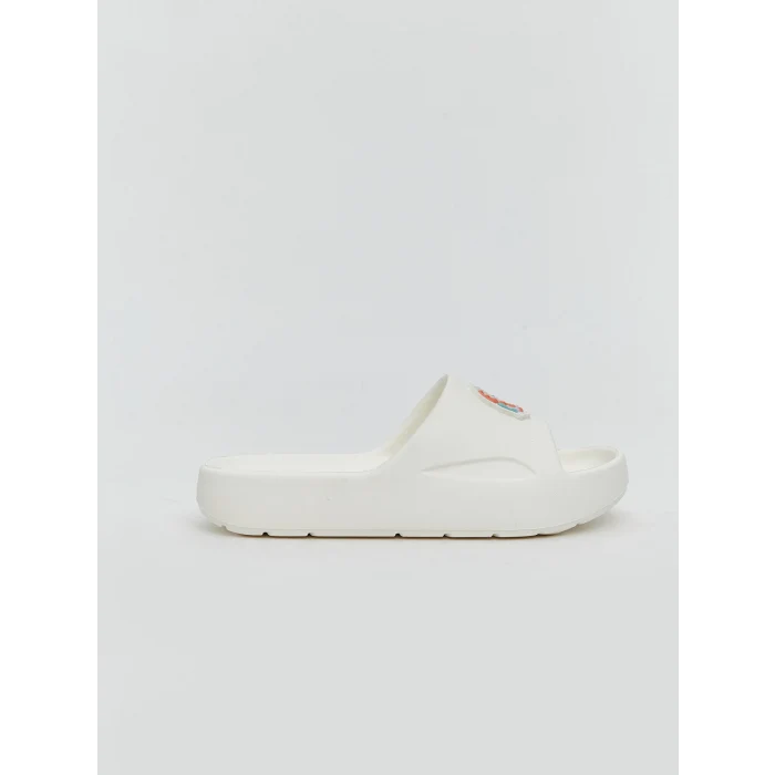 LCW STEPS Beyaz Tek Bantlı Baskılı Kız Çocuk Terlik