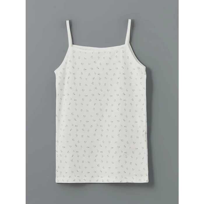 LCW Kids Ekru Kare Yaka Çiçekli Kız Çocuk Atlet 2li